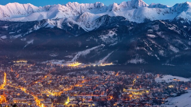 Zakopane by night, Mountains Tatry landscape, Poland, Europe